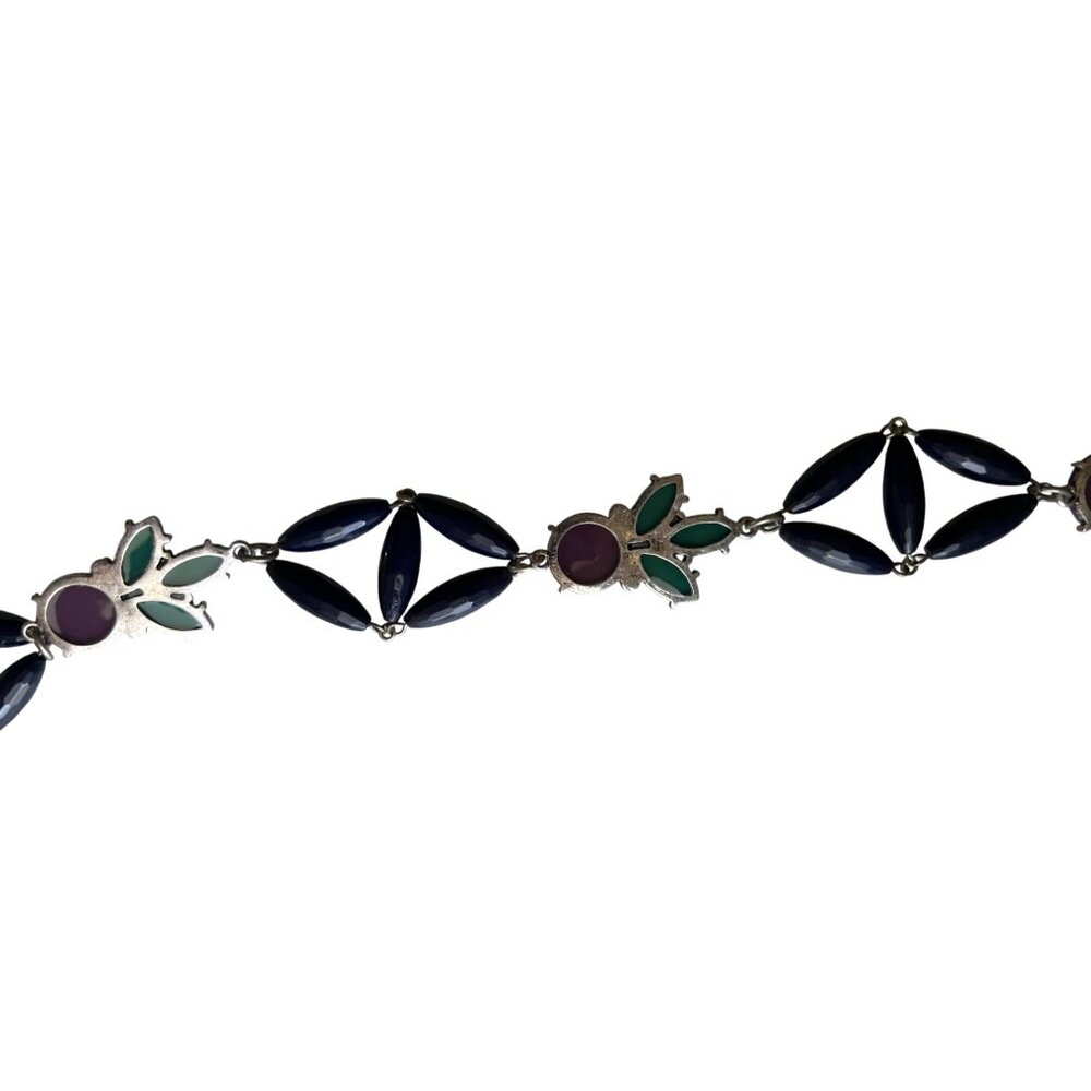 Premier Designs Green Black Purple Accent Beaded Silver Chain 36”-40” - Picture 4 of 4